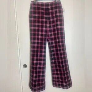 $695 SMYTHE High-Waisted Wool Plaid Cuffed PINK AND Black pants Trousers NWOT